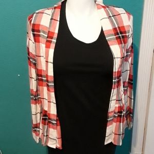 Red checkered cardigan